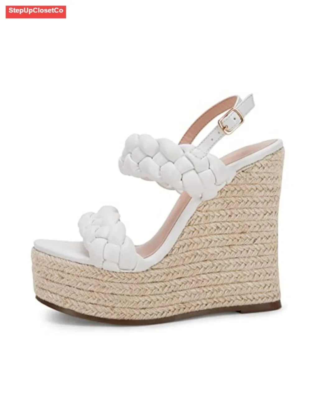 Braided Espadrille Platform Wedge Sandals Open Toe Ankle Buckle